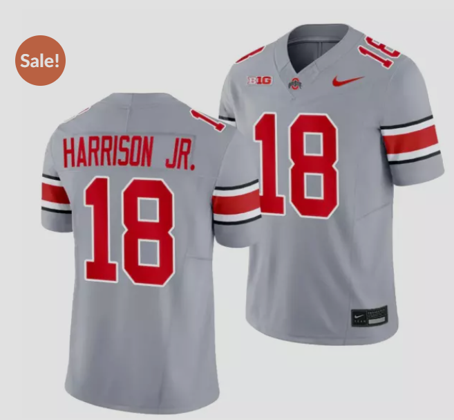 Men 2023 NCAA New Ohio State Buckeyes #18 Marvin Harrison Jr  Gray Jersey